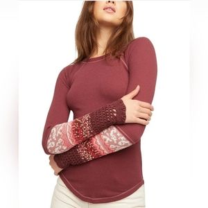NWT Free People "In The Mix" multi crochet cuff thermal in "Rio Vino" size XL
